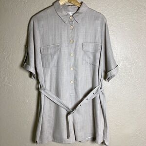 MABLE Oatmeal Beige Linen Blend Utility Romper MR4064 Short Sleeve Belted Size M